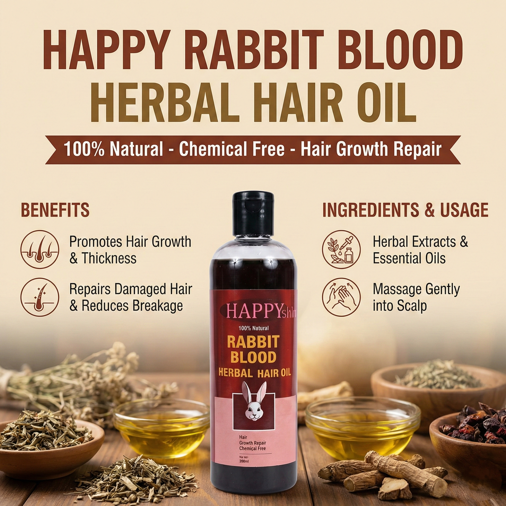 Rabbit Blood Herbal Hari oil (Best selling )