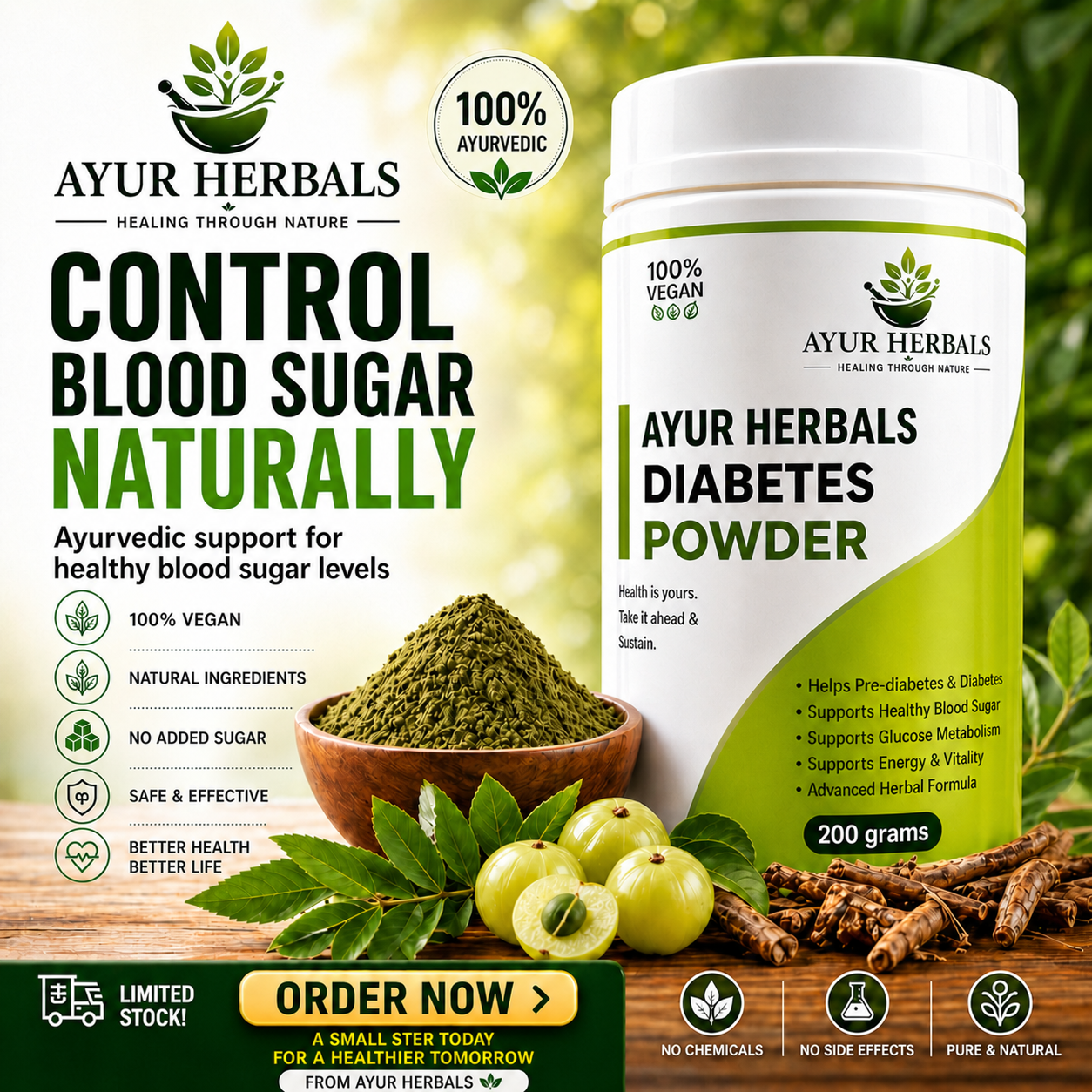 Ayur Herbals DIABETES BLOOD SUGAR POWDER - 15DAYS CHALLENGE
